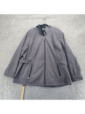 Free Country Jacket Womens 3X Gray Hooded Full Zip Faux Fur Lined Adjustable Hem